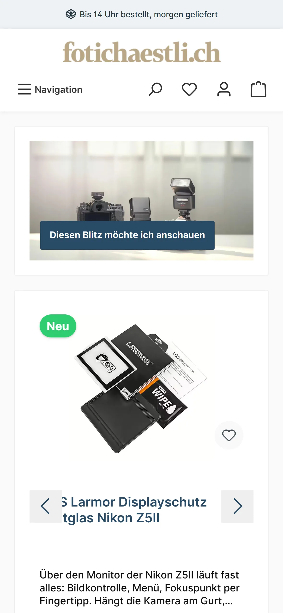 Startseite des Onlineshops fotichaestli.ch auf dem Smartphone