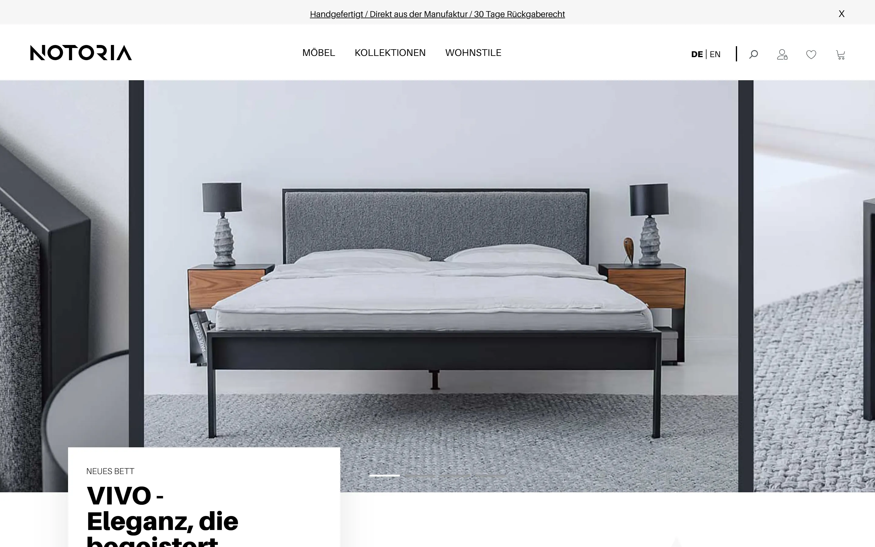Startseite des Onlineshops NOTORIA auf dem Desktop