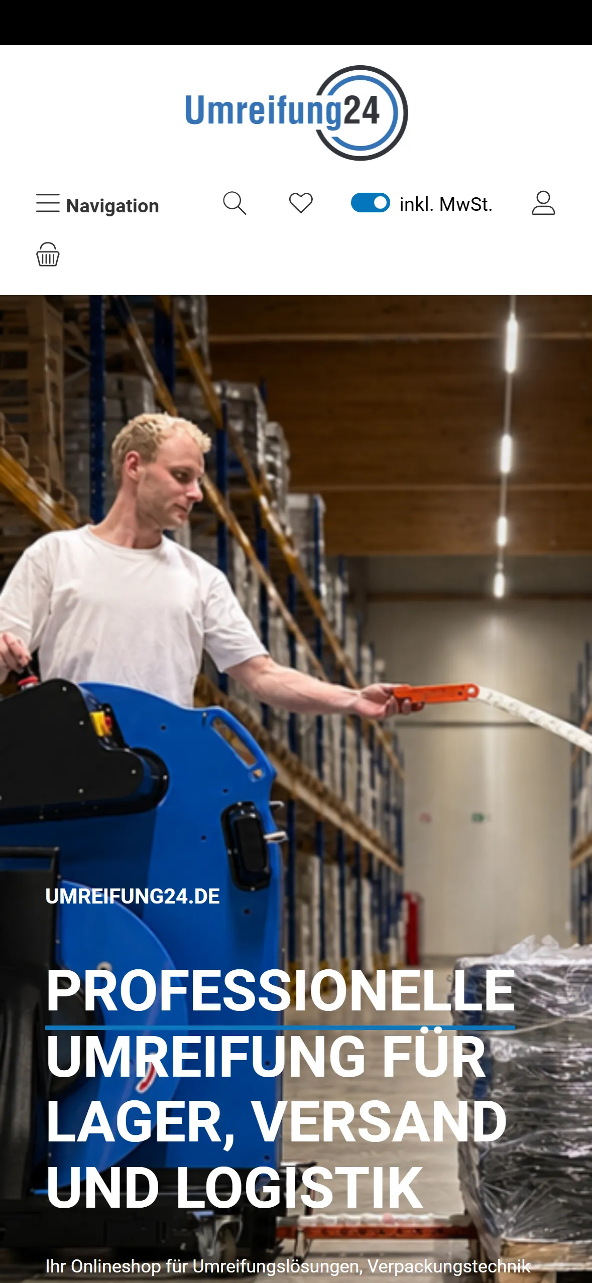 Startseite des Onlineshops Umreifung24 auf dem Smartphone